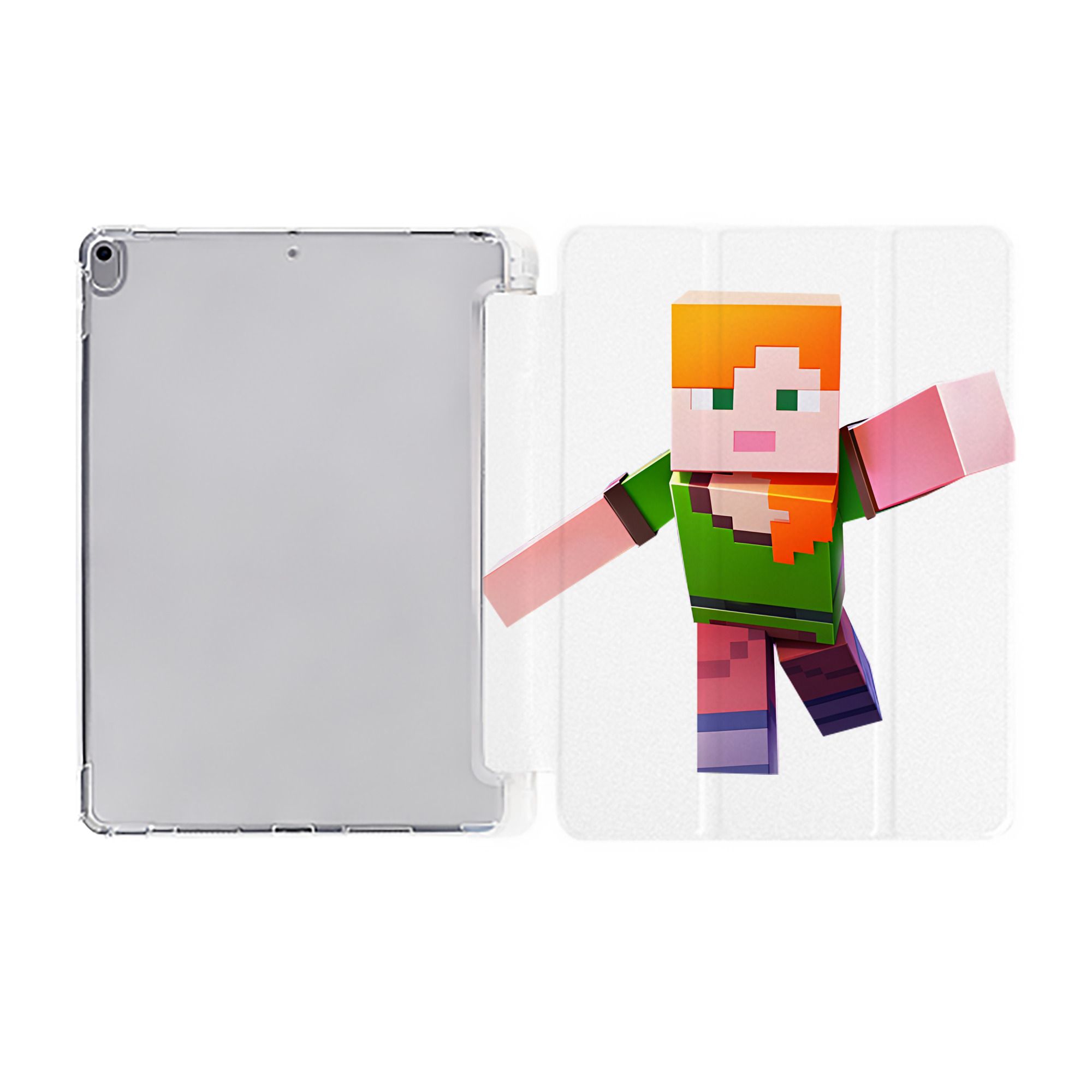 （画像用） マインクラフト ブロックの世界 Minecraft MC Block world IPad ケース ペン収納付き 三つ折りスタンド PUレザー×シリコン 対応機種9.5/10.5/10.9インチ